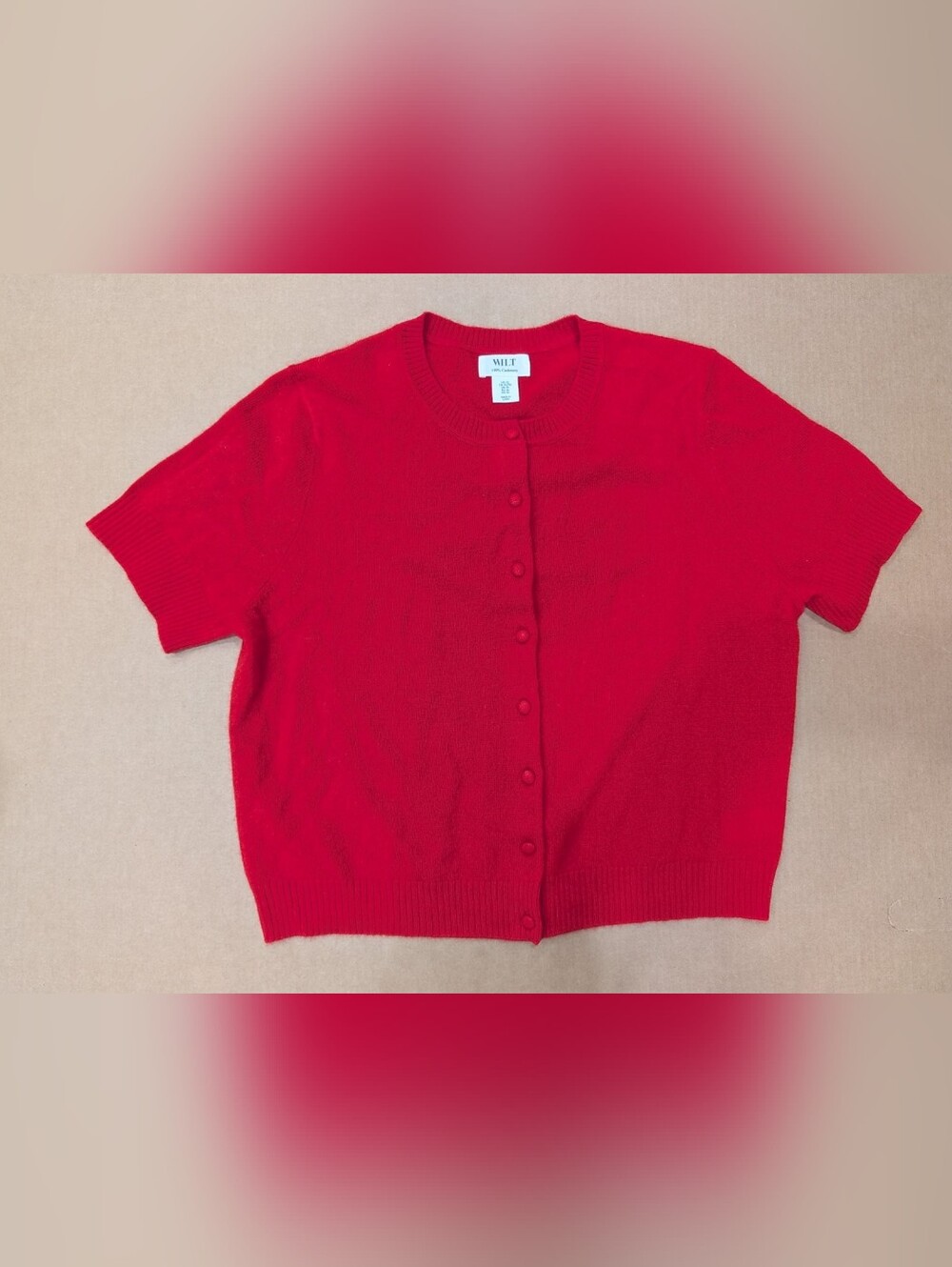 Wilt Women’s XL Red Button-Up 100% Cashmere Knit Sweater Cardigan Chic Feminine
